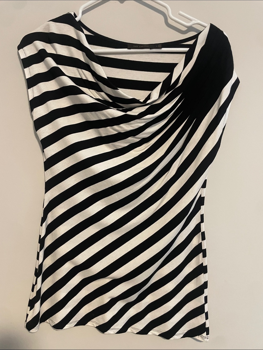 The Limited Black and White One-Shoulder Striped Cowl Dress